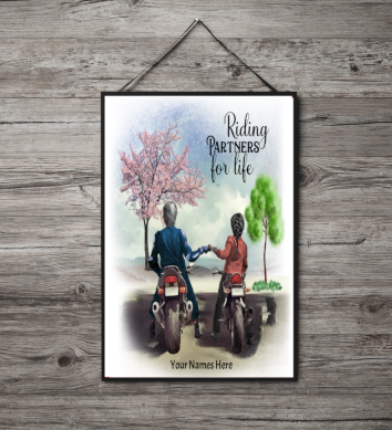 Motorbike Couple Personalised A4 Print, Custom Motorbike Picture